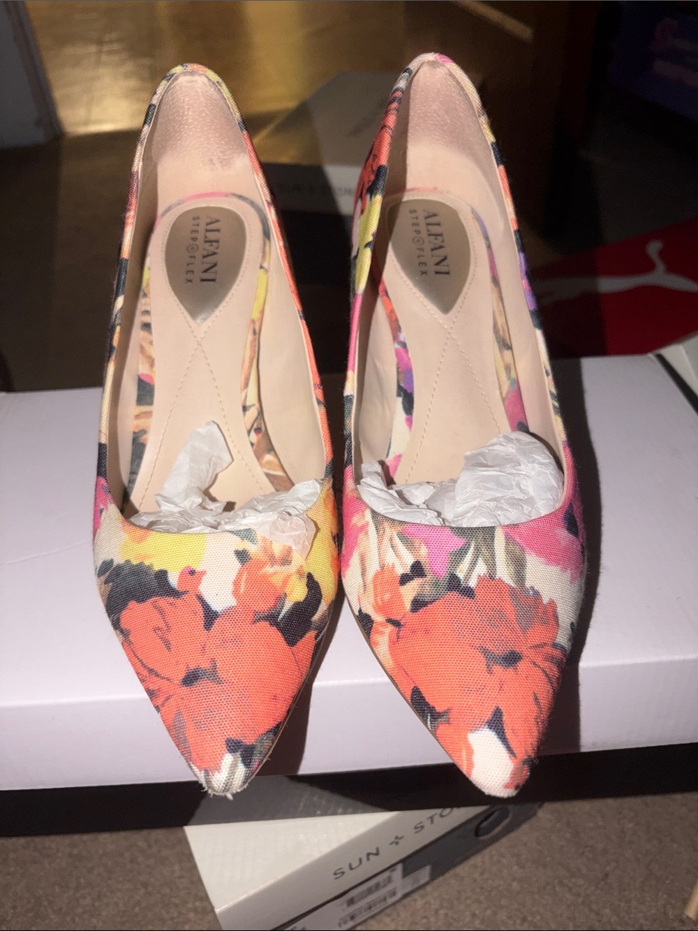Alfani Floral Pointed-Toe Flats in Orange, Pink, Yellow